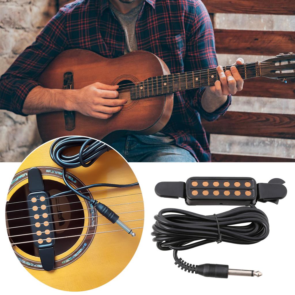 12 Hole Guitar Pickup Magnetic Transducer Acoustic Guitar Sound Hole Pickup With 6.35MM Plug Audio Cable Guitar Parts