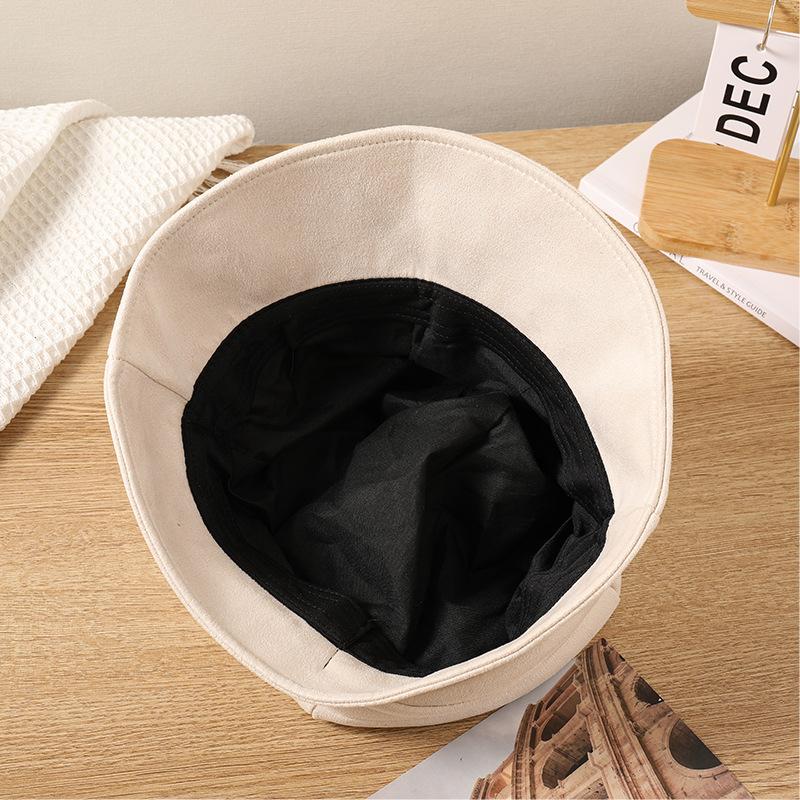 Hat Women's Autumn and Winter New Metal Standard Suede Cap Big Head Circumference Versatile Bucket Hat Shows a Small Face