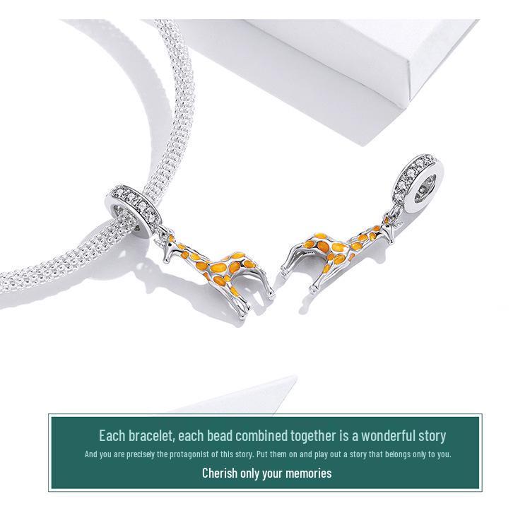 S925 Silver Ziyun Oil-Dripped Spotted Giraffe Pendant: Handmade Cute Animal Bracelet Bead
