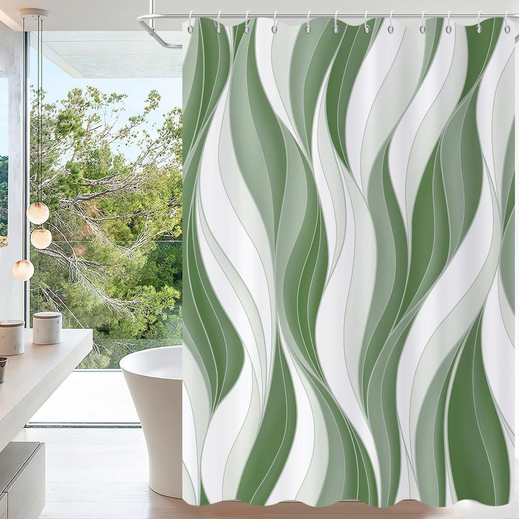 Brązowa Zasłona Prysznicowa Nowoczesna Abstrakcyjna Brązowo-Białe Paski Stopniowa Zmiana Prosta Zasłona Łazienkowa Wodoodporna Tkanina Można Prać w Pralce Z Haczykami