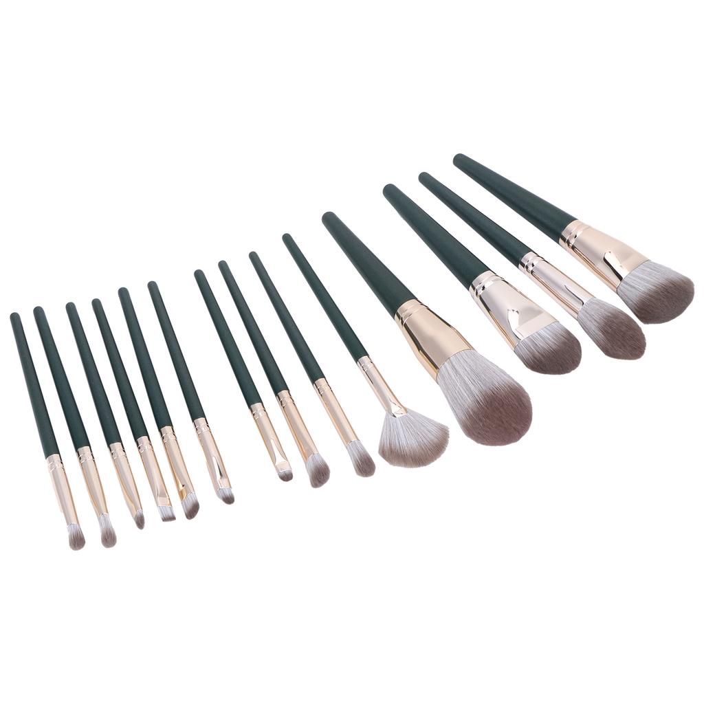 14Pcs Makeup Brush Set Dark Green Beginner Cosmetic Powder Blusher Eyeshadow Blending Tool