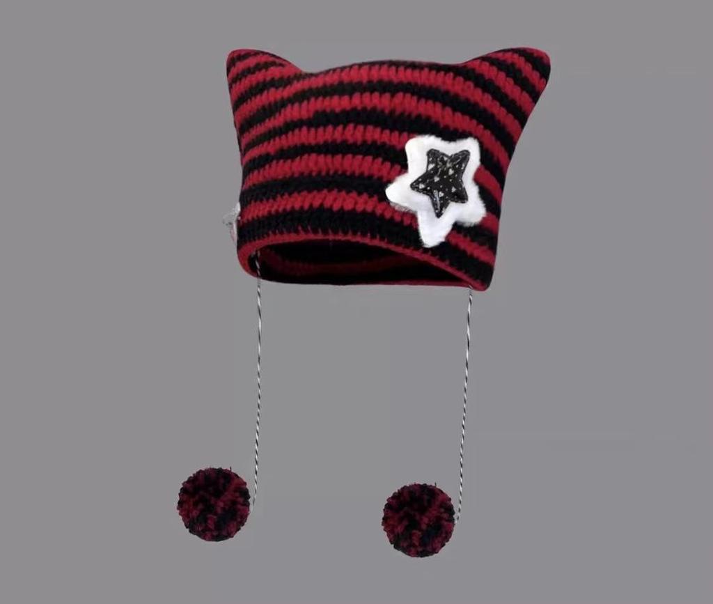 Japanese Style Cute Star Cat Wool Knit Hat - Warm & Versatile for Autumn/Winter