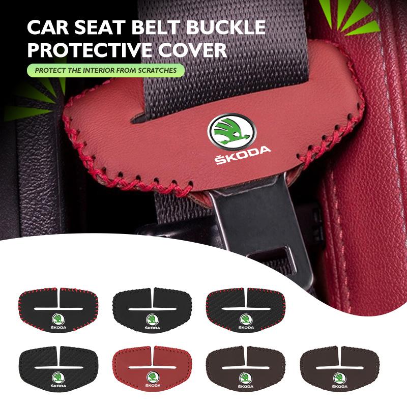 Leather Car Safety Belt Buckle Protector Anti-Scratch Cover Auto Accessories For Skoda Octavia A5 A4 Mk1 2 Fabia Superb Rapid