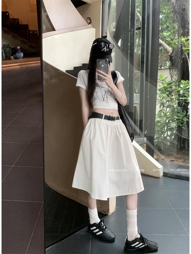 Frühling Sommer Amerikanischer Stil A-Linie Hohe Taille Midi Rock für Damen