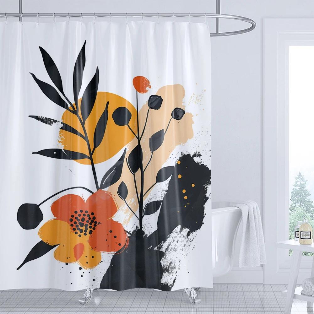 Artistic Abstract Plants Plant With Floral Bathroom Decoration Shower Curtain 180*180Cm With Hooks Home Decoration Curtain