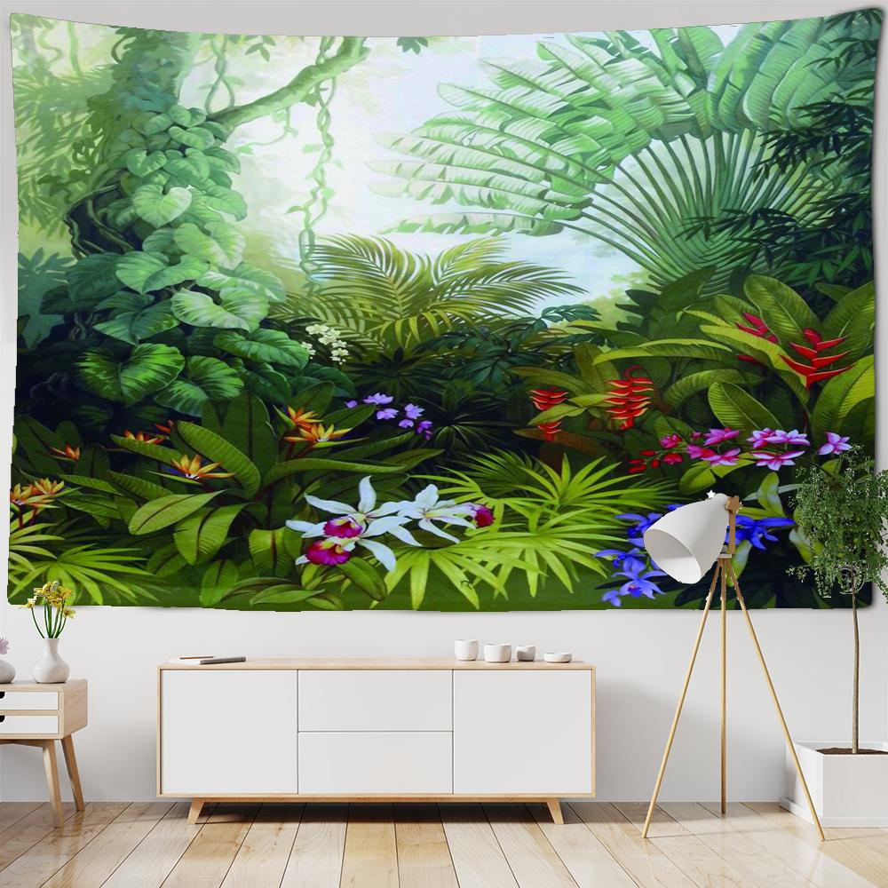 Tapestrie Botanică Verde Frunze de Palmier Plante de Pădure Tropicală din Asia de Sud-Est Tapiserie de Agățat pe Perete Pânză de Perete