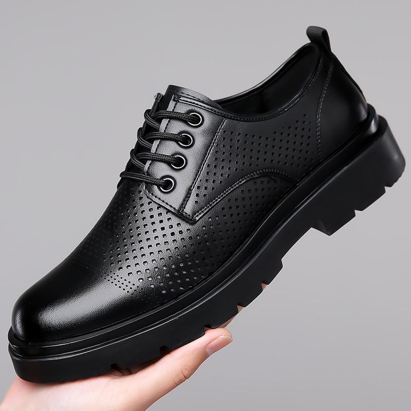Men's Leather Shoes Spring British Platform Casual Derby Shoes Men's Dress Wedding Black Low Top Martin Boots