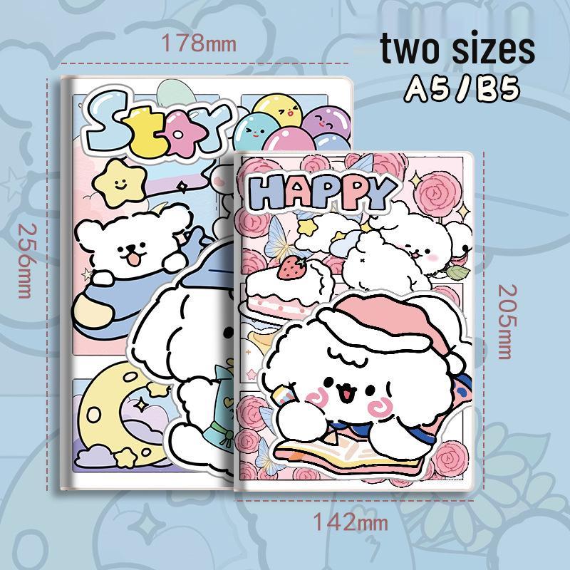 Happy Dog Cartoon Waterproof Notebook - Thick Cover, Soft Diary for Students