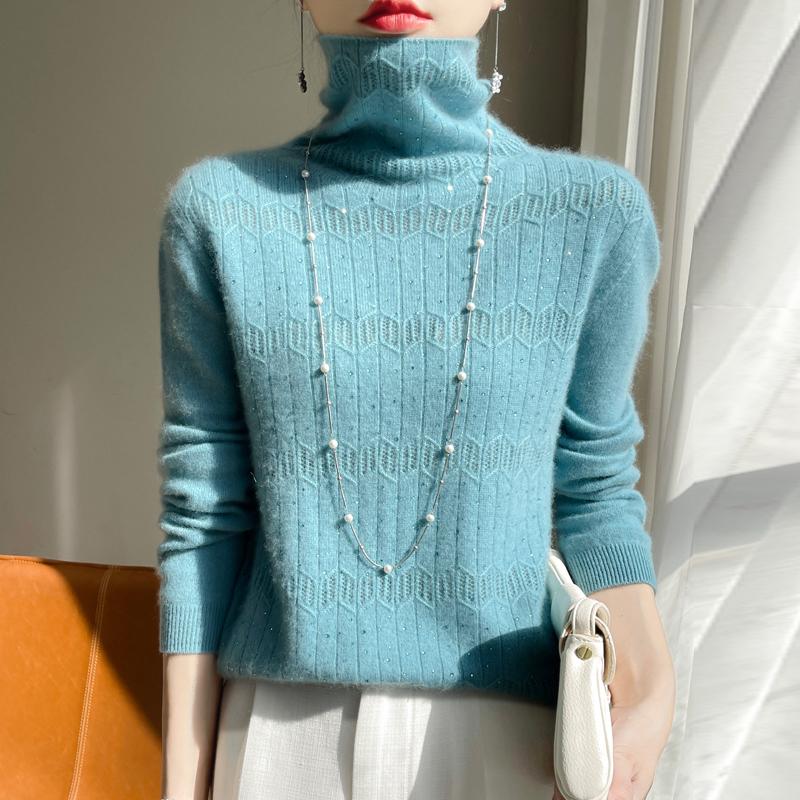 Damen Pullover 100% Wolle MODERN NEW SAGA Rollkragen Strickpullover Dicke Winterpullover Damen Strickoberteile