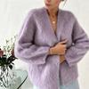Pure Color Faux Mink Fur V-Neck Women's Cardigan - Loose Fit & Larger Sizes Available