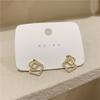 Trendy Korean Double Layer Hollow Square Stud Earrings For Women Crystal Gold Metal Geometric Hollow Jewelry