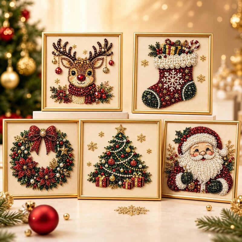 Christmas Santa Claus Pearl Art DIY Kit Framed Bead Embroidery Educational Craft Perfect Birthday Holiday Gift for Kids