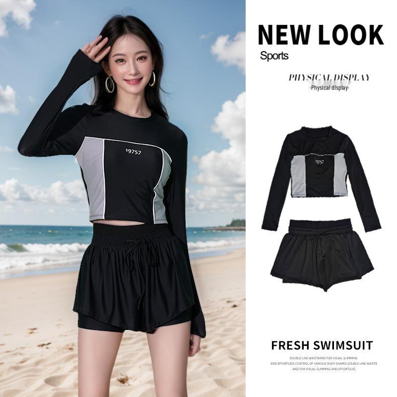 Women's Long Sleeve Conservative Tummy Control Two-Piece Swimsuit - Slimming Swimwear, 2025 Edition for Summer and Hot Springs.