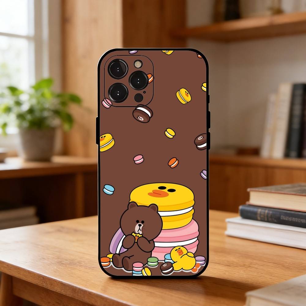Cartoon L-LINE F-Friends Cute Brown Phone Case For iPhone17 16 15 14 13 12 11 Pro Max Plus,5G Soft Black Case
