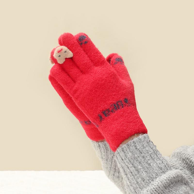 Жіночі Зимові Теплі Червоні Вовняні Рукавички з Лисицею - Сенсорні та Захищені від Холоду