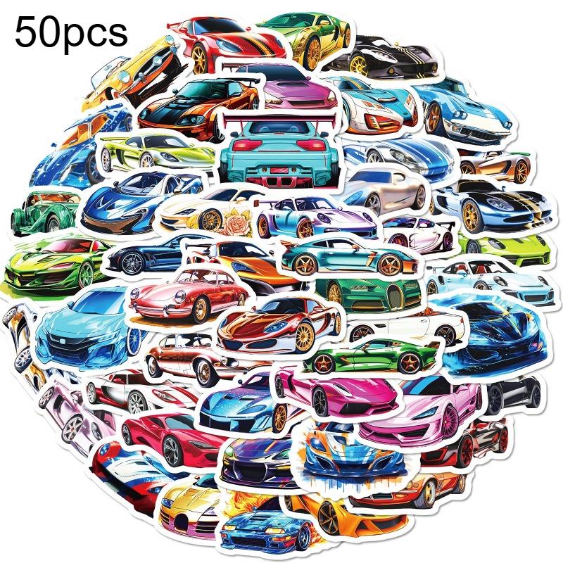 50pcs Cartoon Racing Car Stickers Vinyl Self-Adhesive Decals Laptops Guitars Luggage Laptop Stickers Scrapbooking Decoration