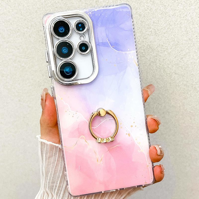 Suitable for Samsung S25 Mobile Phone Case Double Layer IMD Electroplated Marble S24plus Ring A16 Mobile Phone Case