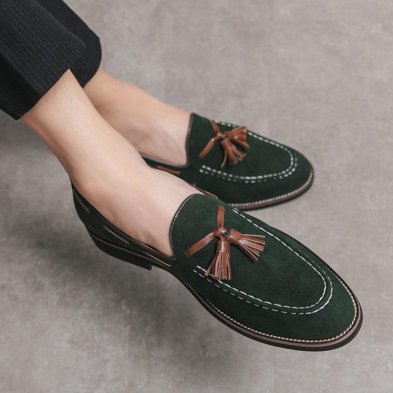 Soft Loafers Black Flat Men's Leather Shoes with Tassels Suede Male Casual Shoe Moccasin Pointed Toe Common Low Price Adults Pu
