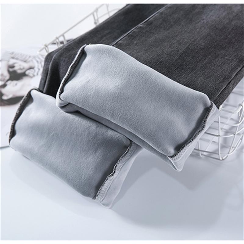 Vinter Tykk Fløyel Kvinner Høy Midje Casual Denim Blyantbukser Løse Jeans Mote retroVarm Fleece Varm Slim Fit Stretch Damer