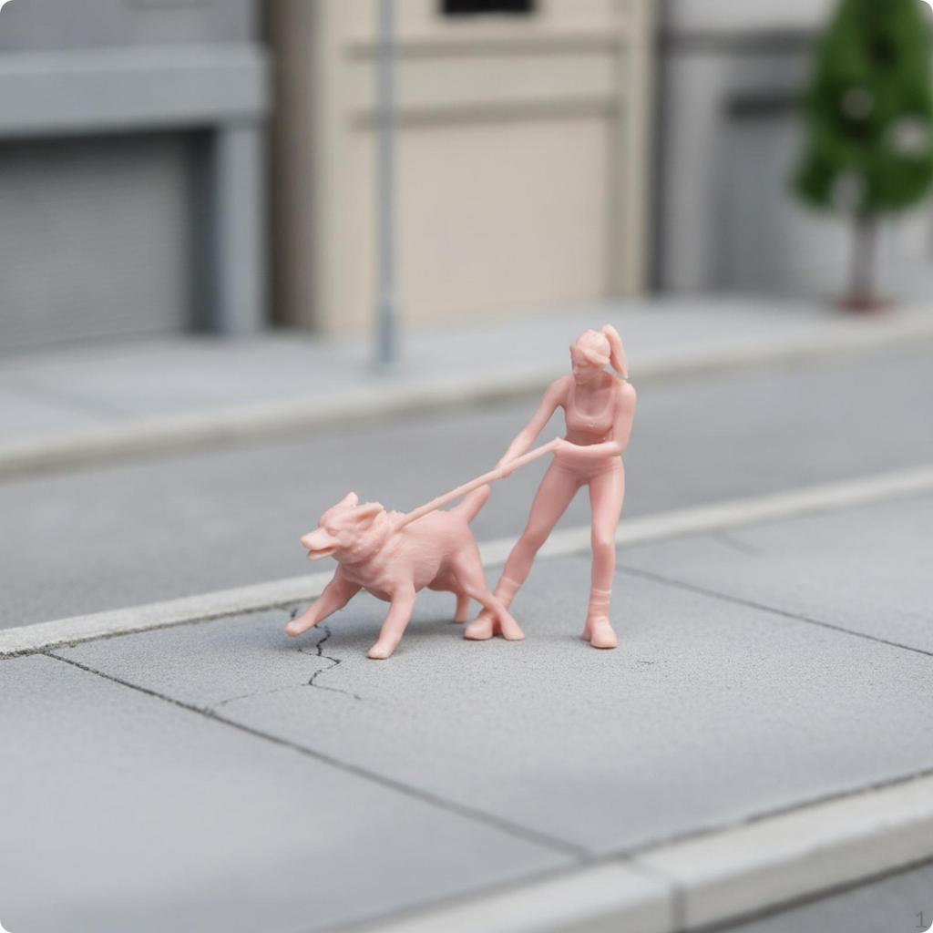Woman Walking Dog Model 1/64 Scale Resin Decorative for Collectors