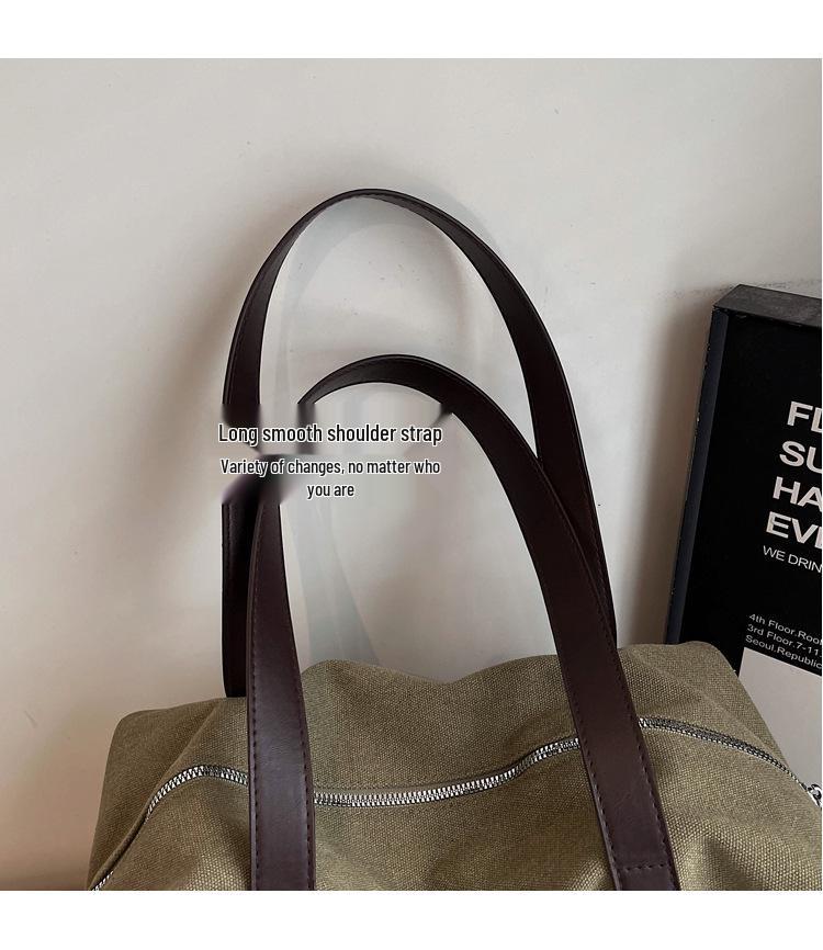 Canvasväska med stor kapacitet i koreansk stil: Trendig avslappnad axel- och crossbodyväska för daglig pendling och resor