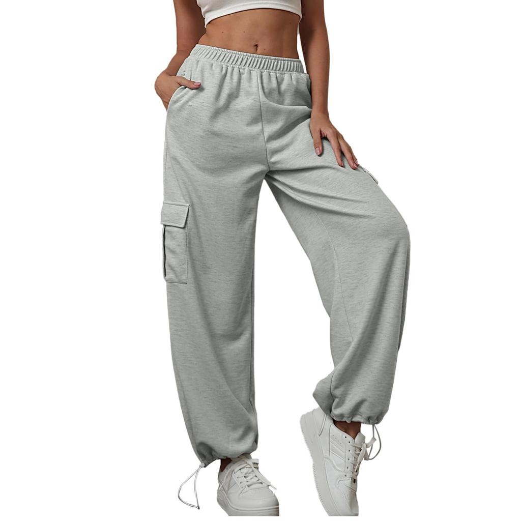 Damskie elastyczne spodnie z wysokim stanem, swobodne, aktywne, szerokie nogawki, długie spodnie z kieszeniami