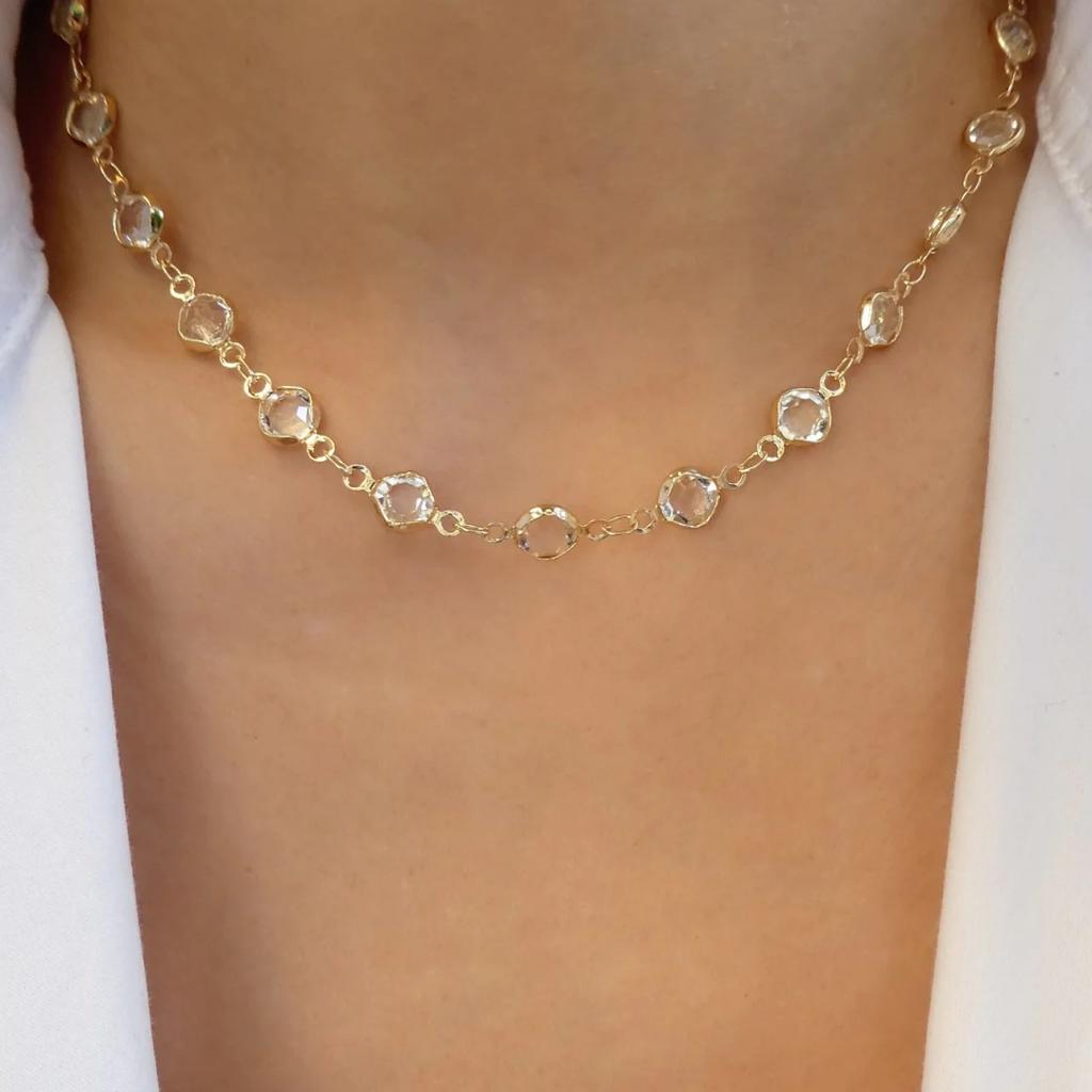 Rainbow Crystal Gemstone Retro Choker Colored Zircon Necklace For Women Simple Clavicle Chain Jewelry Wear Accessories