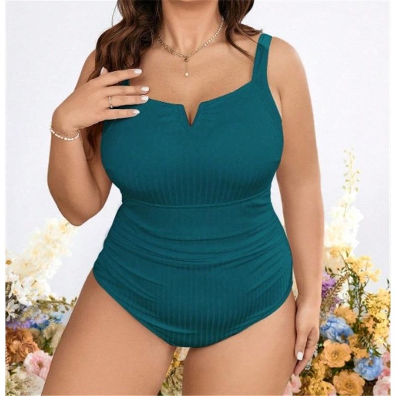 Women's Plus Size Ribbed One Piece Swimsuit, V Notch Tummy Control Triangle Bathing Suit