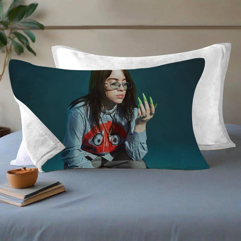 B-BillieS Singer E-EilishS Quick-Dry Polyester Pillowcase For Adult Women, Anti-Oil, Non-Slip, Sweat-Absorbent, Home Use