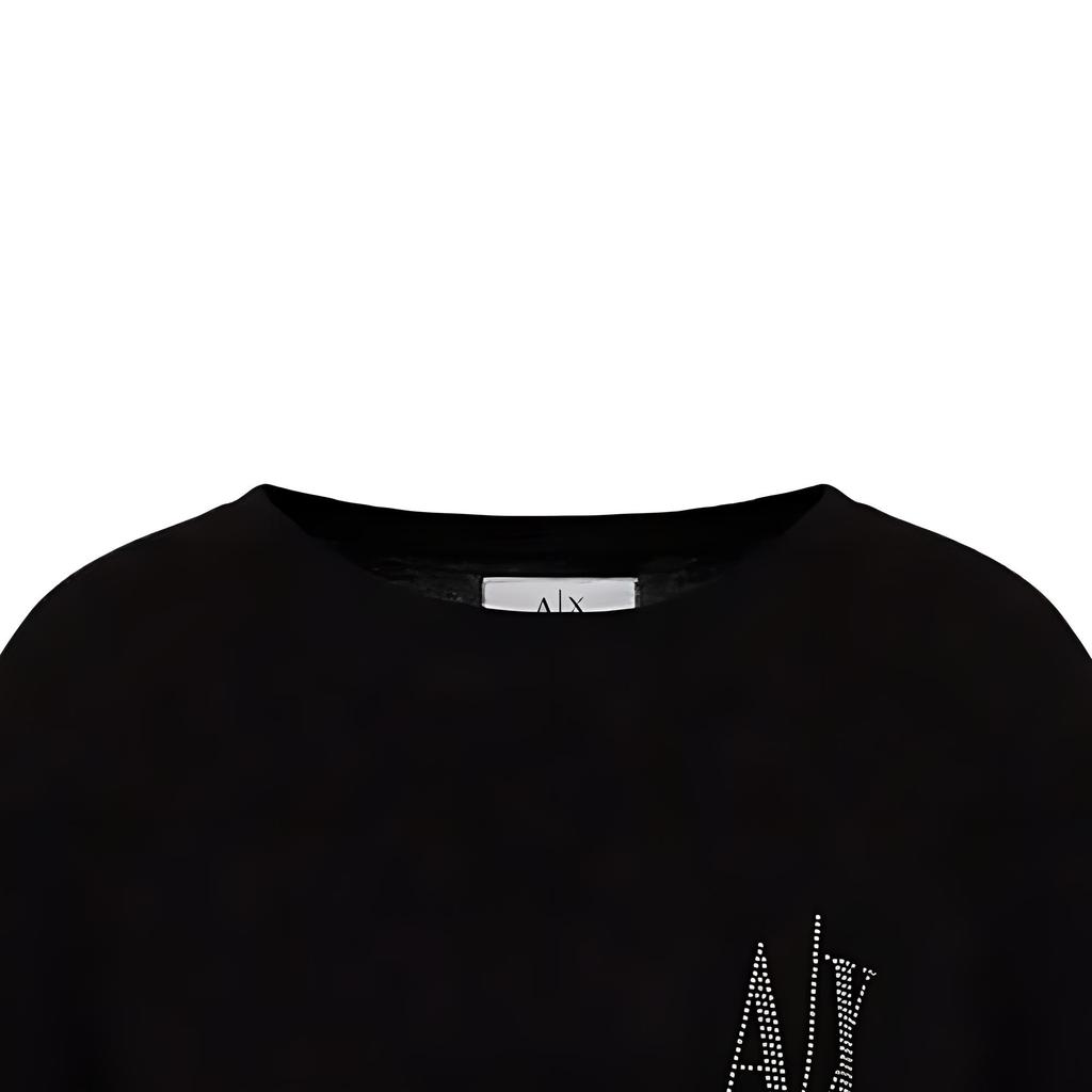 Emporio Armani Solid Color Round Neck Letter Print Midi Short Sleeve Dress Women Dresses Black 8NYADXY-JG3Z1-8218