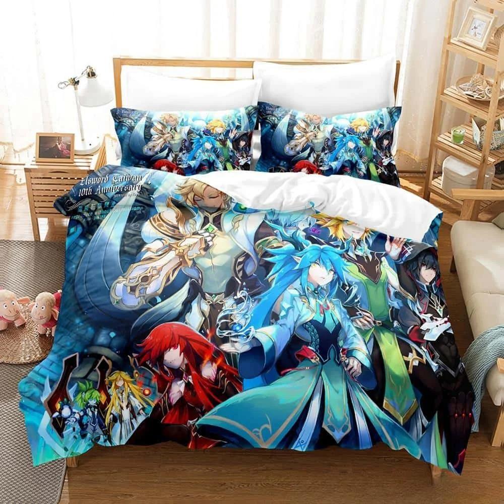 3D-tryck Anime Elsword Sängklädesset Enkelt Twin Full Queen King Size Sängset Vuxen Barn Sovrum Täcke Set För Hemtextilier