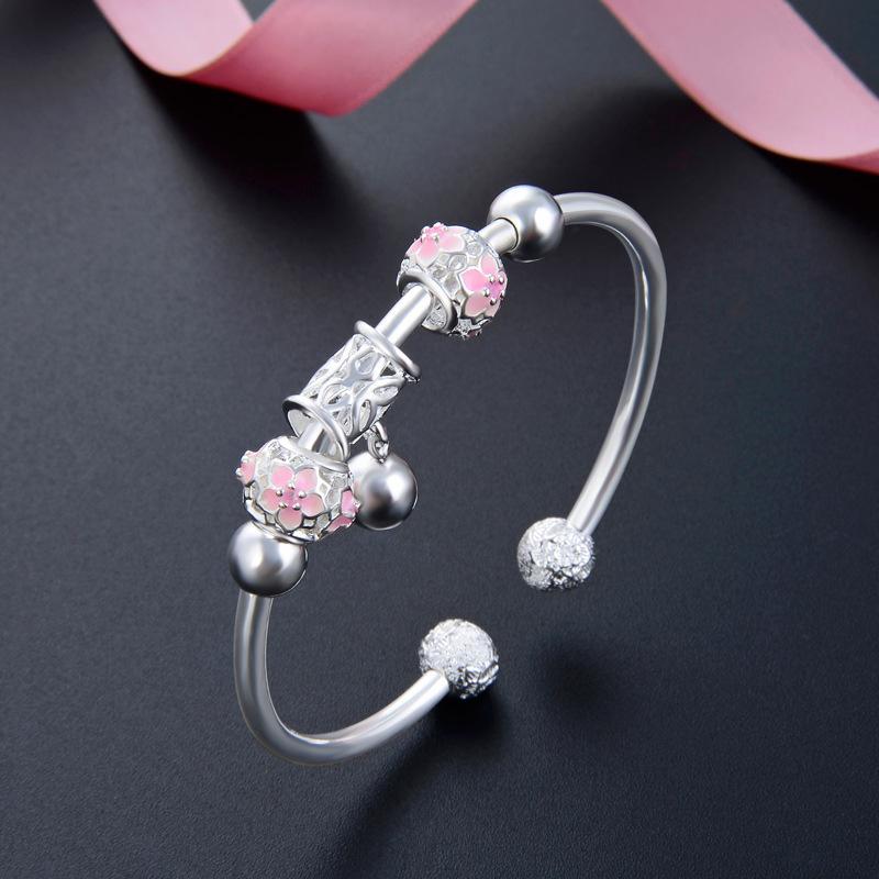 South Korea East Gate S999 Foot Silver Bracelet Women's Fashion Round Ball Bracelet Instagram Student Flower Drip Oil Jewelry