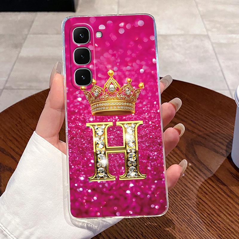 Phone Case For Infinix Hot 70 Bumper Transparent TPU Shockproof Soft Casing Luxury Initial Letter With Crown Couple Shell