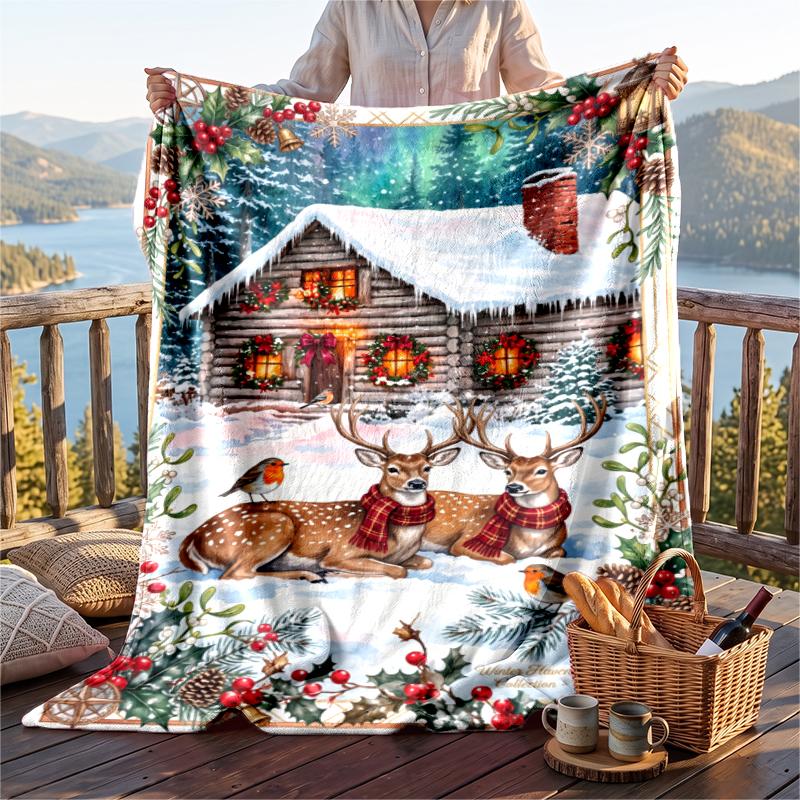 Christmas Flannel Throw Blanket Soft Warm Cozy For Sofa Bed Indoor Home Use Great Holiday Gift