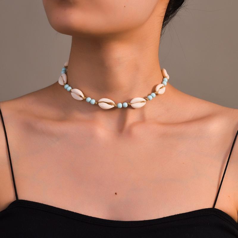 Bohemian Handmade Shell Beaded Necklace Adjustable Braided Neck Chain Woman Choker