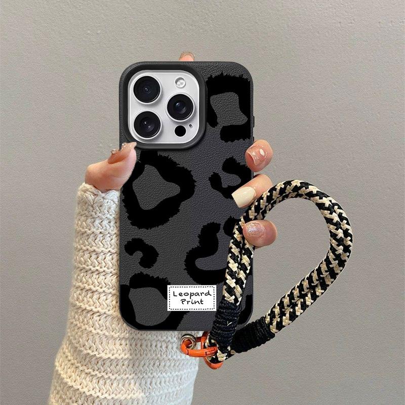 Case For POCO F7 Ultra F5 F6 M7 M6 X5 X6 X7 PRO X3 X4 GT Xiaomi 14T 15T Pro 15 Leopard Print With Lanyard Matte PU Leather Cover