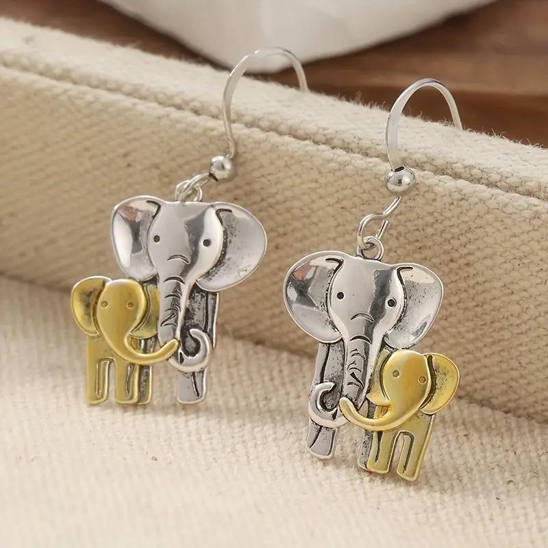 Women's Party Ready Vintage Elephant Earrings with Metal Hand Carving Details