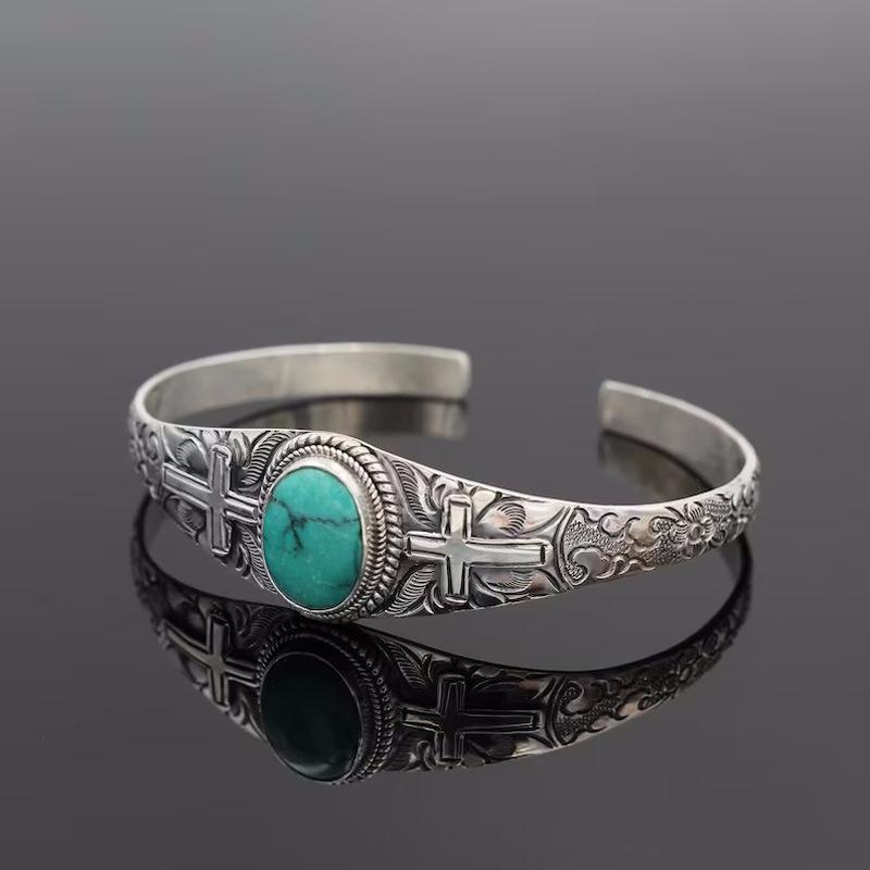 Bohemian Turquoise Floral Open Bangle Bracelet for Women