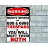 Protected God Guns Metal Sign Outdoor Security Warning Aluminum Wall Decor Art