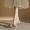 Nude High Heels Women's Thin Heels  Spring and Summer Soft Leather Pointed Temperament Professional Work Shoes