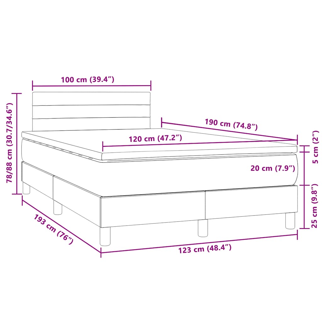 Box Spring Bed with Mattress & LED Black 120x190 cm Velvet
