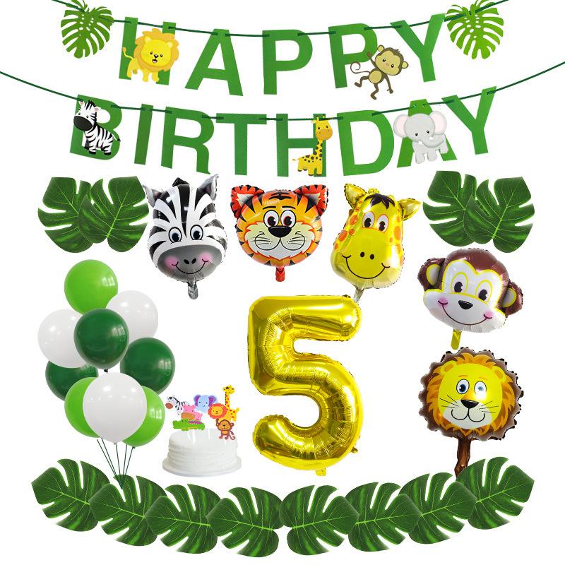 Animal-Themed Birthday Party Decorations, Animal Letter Flags, Foil Balloon Party Supplies Set