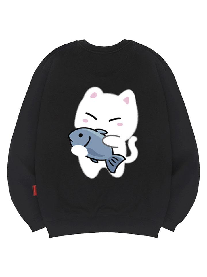 Ellamo Fish & Cat Sweatshirt Unisex Big Sizes S~4Xl