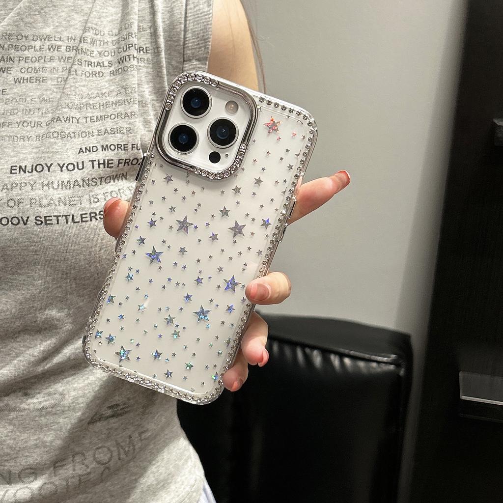Single-sided diamond laser star mobile phone case is suitable for Apple 15/16 acrylic backplane 11/12 trend protective case