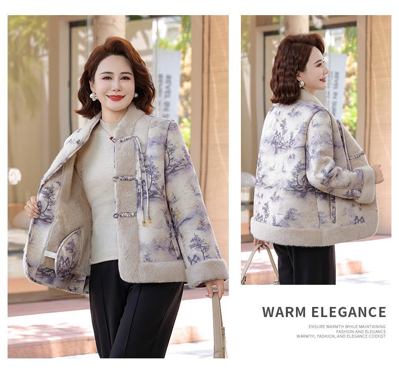 Mom's 2025 New Chinese Style Short Warm Coat for Middle-Aged and Elderly - Versatile Autumn/Winter Outerwear
