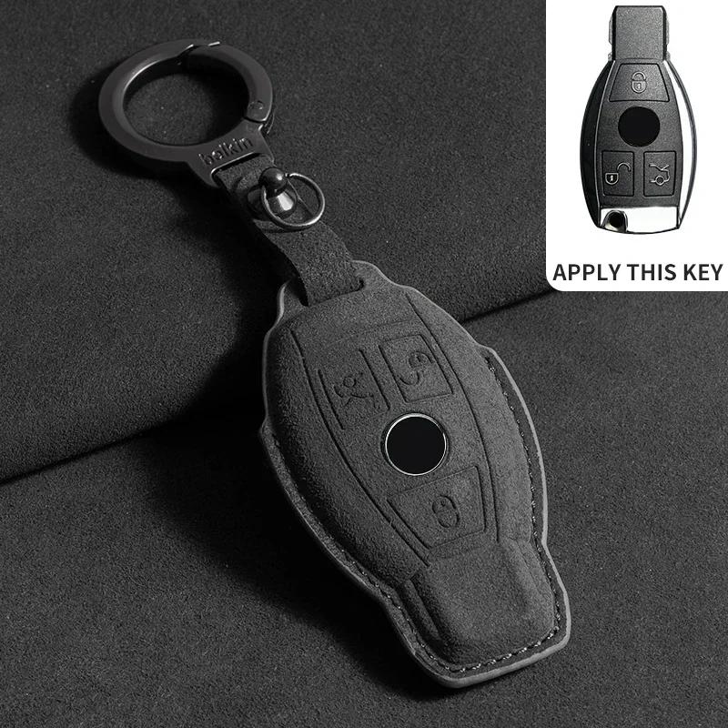 Suede Car Key Case Cover Protector Shell for Mercedes Benz A C E S G Class GLC CLE CLA GLB GLS W177 W205 W213 W222 X167 AMG