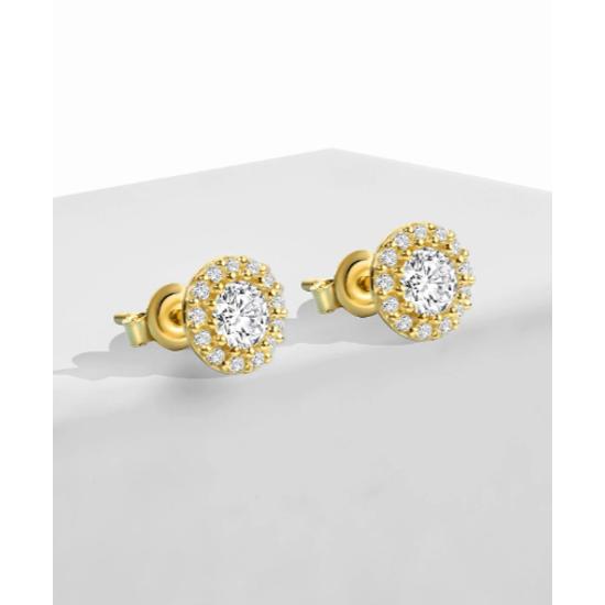 

Серебряные круглые золотые серьги с камнем цирконом диаметром 7 мм