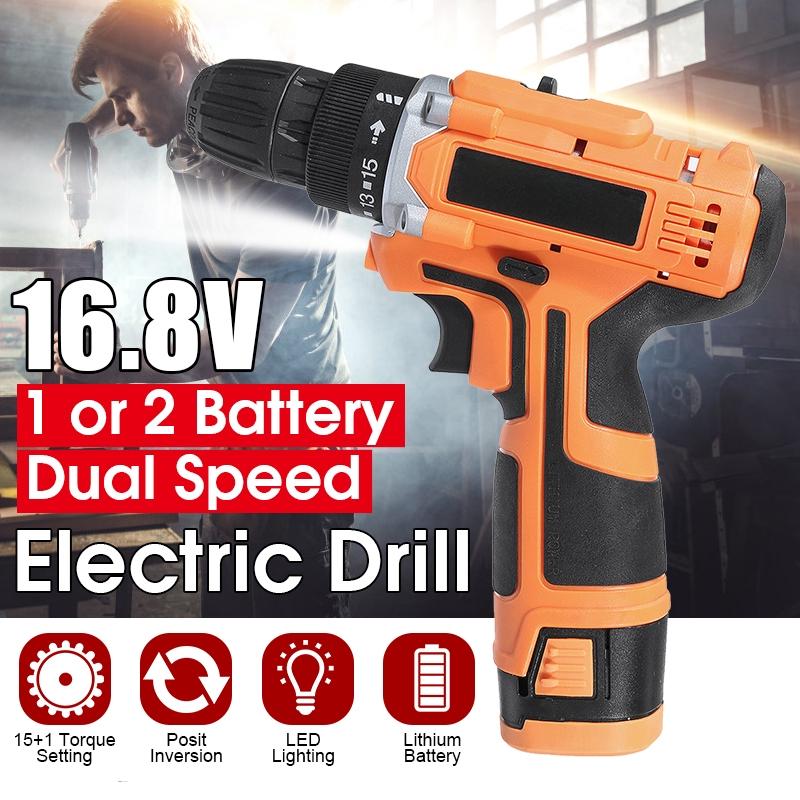 Electric Drill Dual Speed 16.8V Lithium Cordless Drill Multi-function Electric Screwdriver Power Tool 2 Li-ion Battery