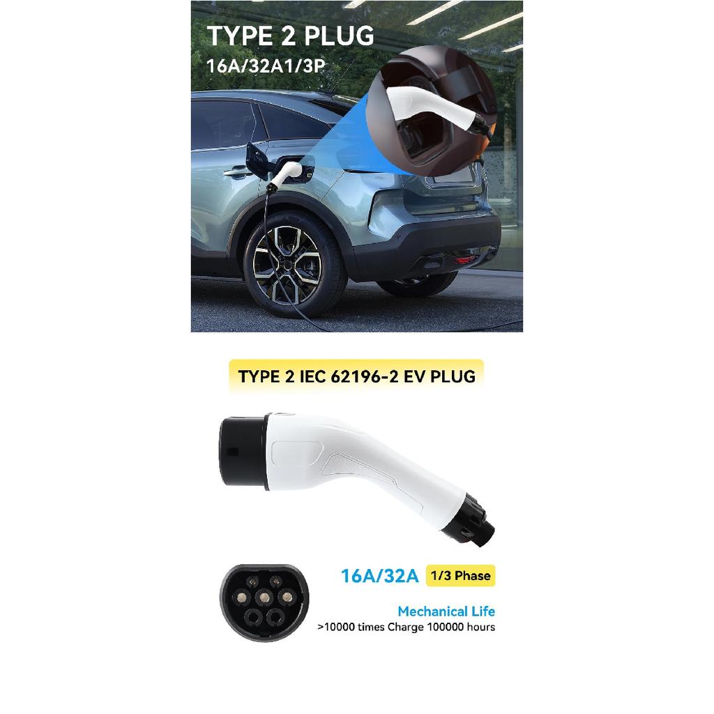 Type 2 EVSE Female EV Charger Plug IEC 62196 Convertor 16A 32A 1Phase for Electric Car Vehicle Charging Station