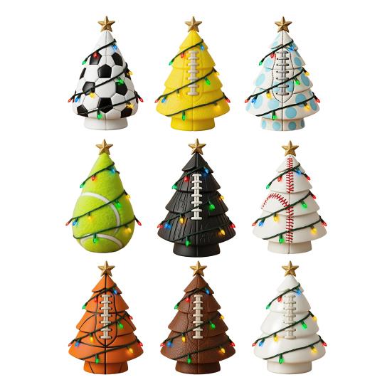 Sports Ball Inspired Christmas Tree Figurine Handcrafted Faux Leather Tree Shaped Tabletop Decoration with Golden Star Topper for Holiday Home Decor
